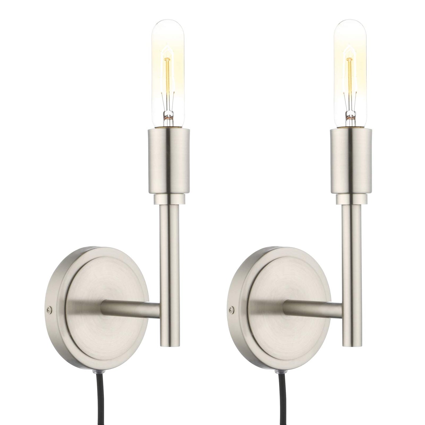 Minimalist Industrial Wall Sconces Set of 2, Simplicity Plug in with On Off Switch