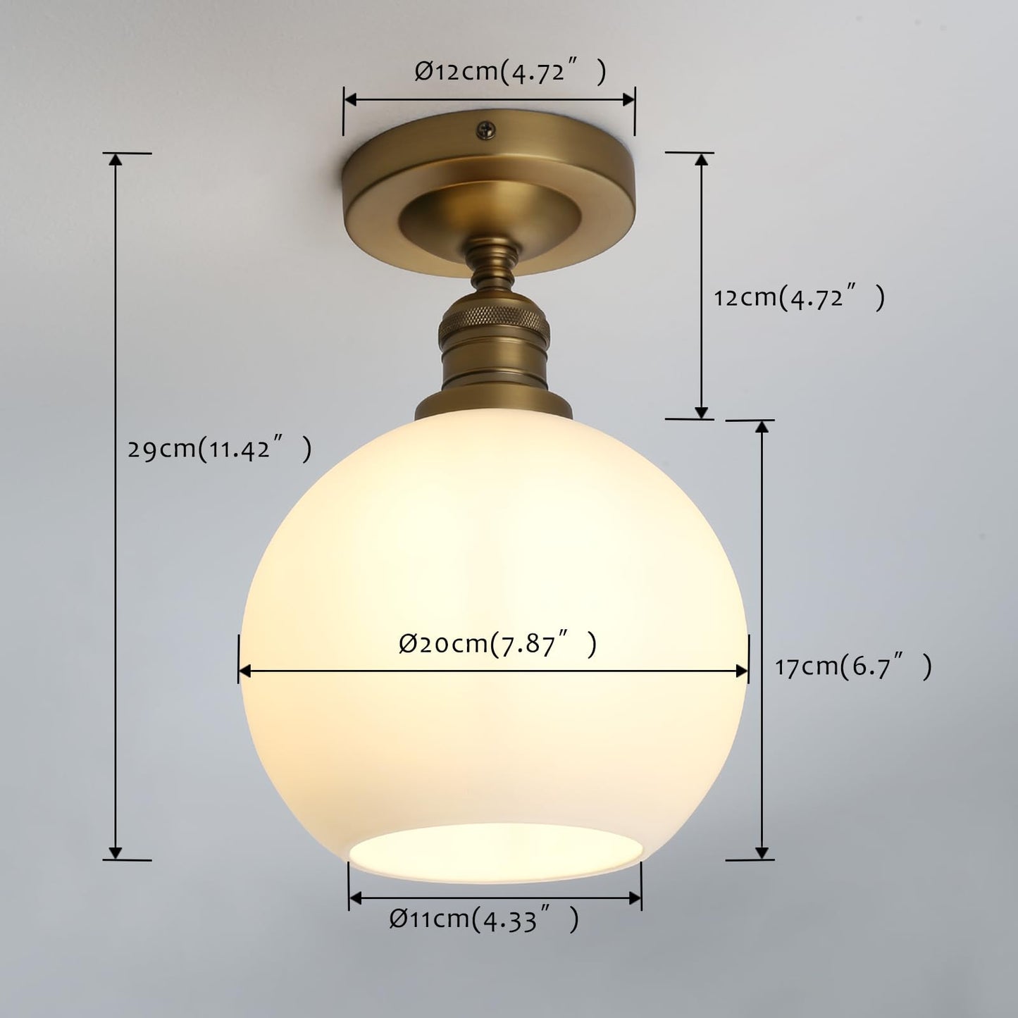 Flush Mounted Ceiling Lighting Lamp with 7.9" Milk White Round Globe, Modern Classic