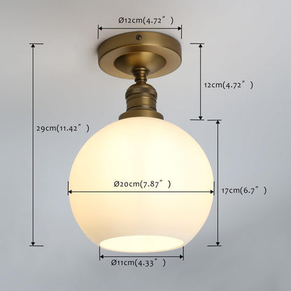 Flush Mounted Ceiling Lighting Lamp with 7.9" Milk White Round Globe, Modern Classic