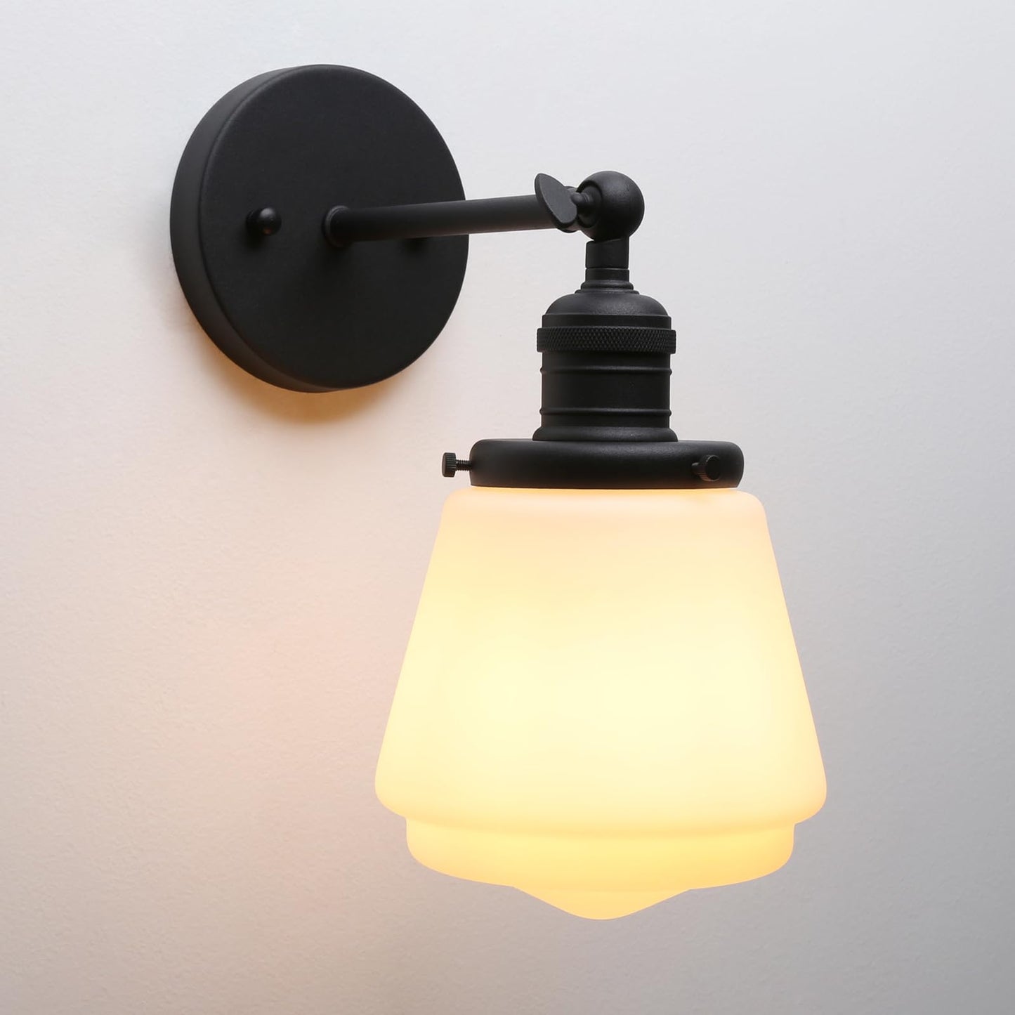 1-Light Vintage Wall Sconce Light Fixture with Milk White Glass Shade, Industrial Indoor Wall Lamp