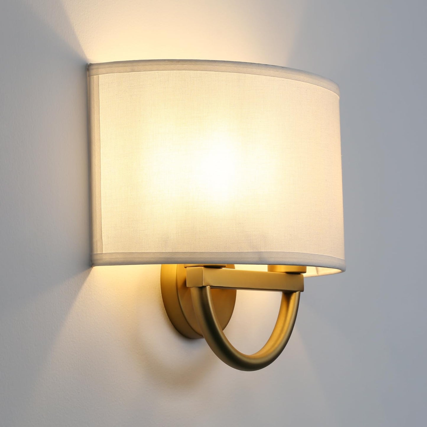 Industrial 2-Lights Wall Sconce Fixture with White Fabric Shade, Double Arm