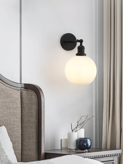 Modern Wall Sconce Lighting with 7.9" Milk White Round Globe, Frosted Glass Hardwired Vintage Vanity