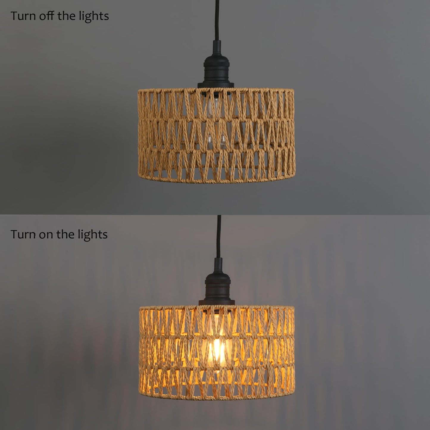 Modern Handwoven Rattan Pendant Light, Adjustable Hanging Light