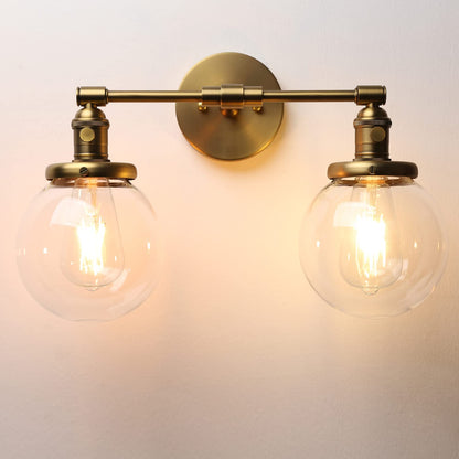 Vintage Industrial 2-Light Wall Light with 5.9 Inches Clear Glass Canopy