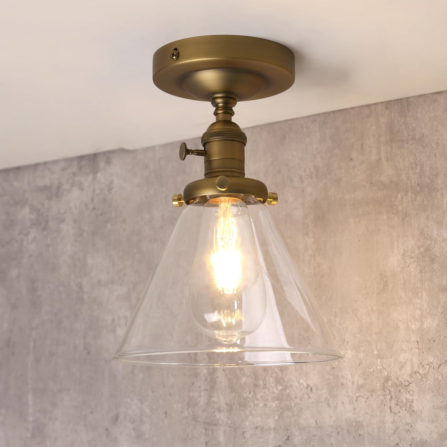 Industrial Ceiling Light Fixtures with Switch, Funnel Clear Glass Hallway Lighting