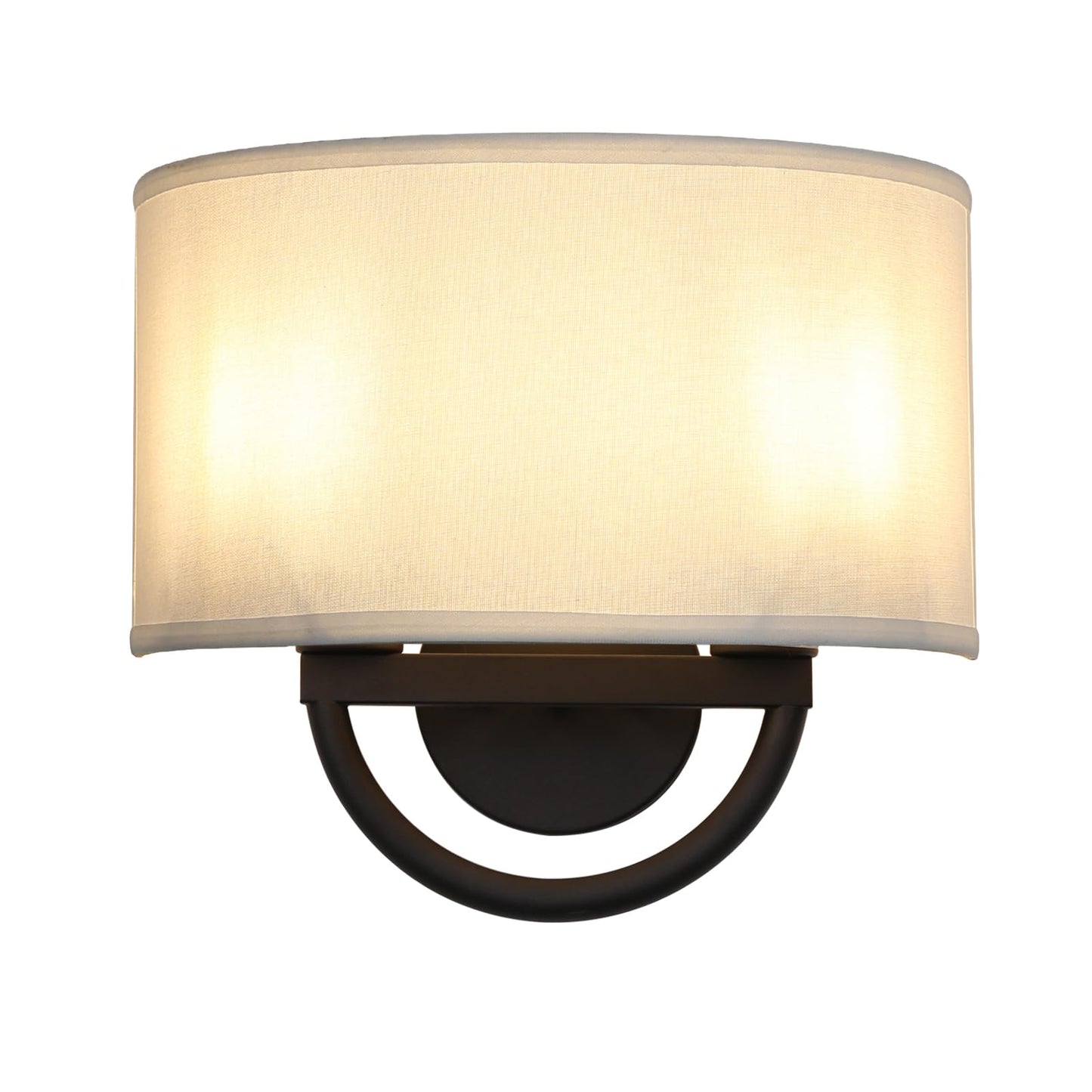 Industrial 2-Lights Wall Sconce Fixture with White Fabric Shade, Double Arm