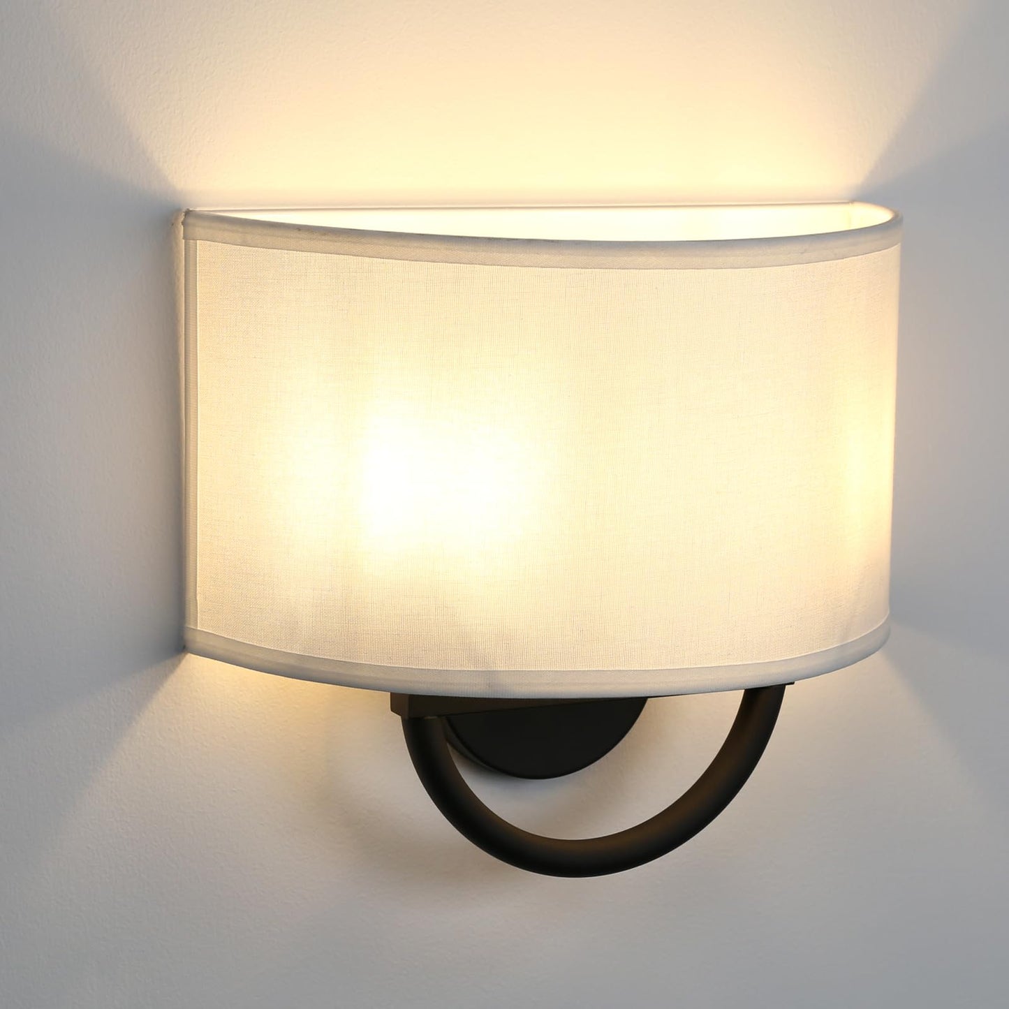 Industrial 2-Lights Wall Sconce Fixture with White Fabric Shade, Double Arm