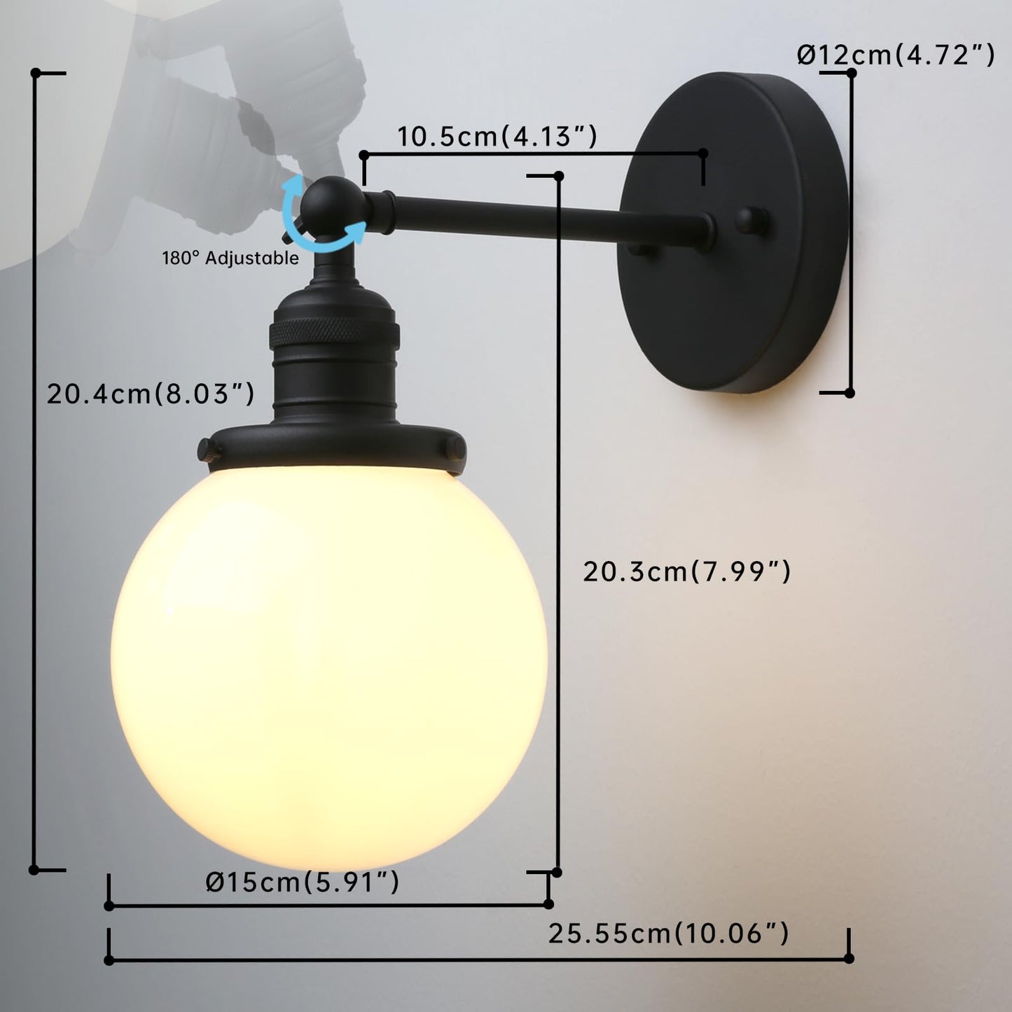 Industrial Vintage Wall Sconce Lighting with Milk White Glass Globe Shade