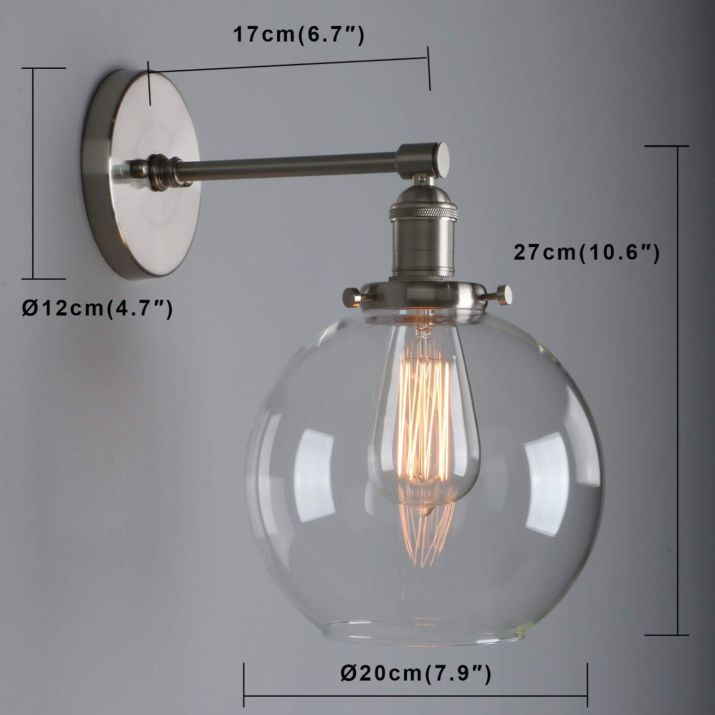 Industrial Wall Sconce with 7.87 Inches Globe Canopy