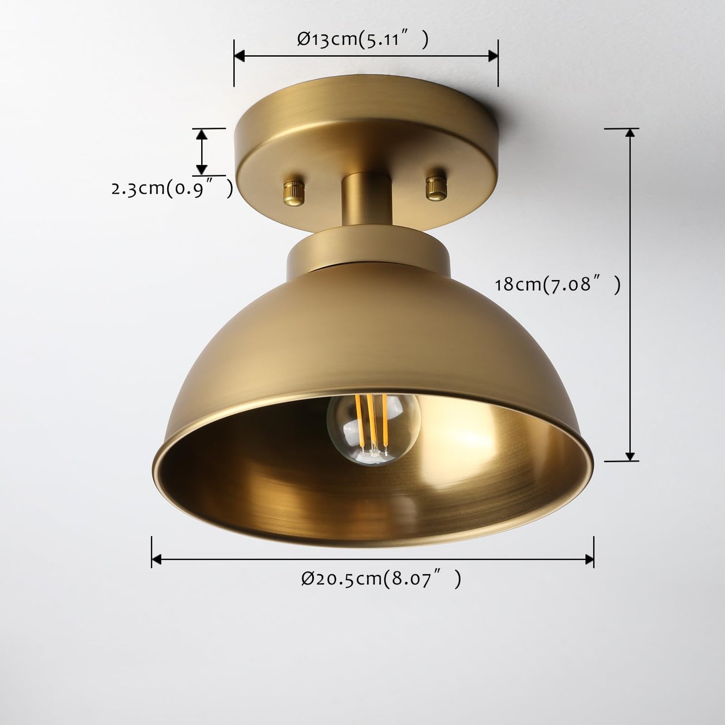 Metal Flush Mounted Ceiling Lighting, Vintage Brass Finish Ceiling Light Fixture