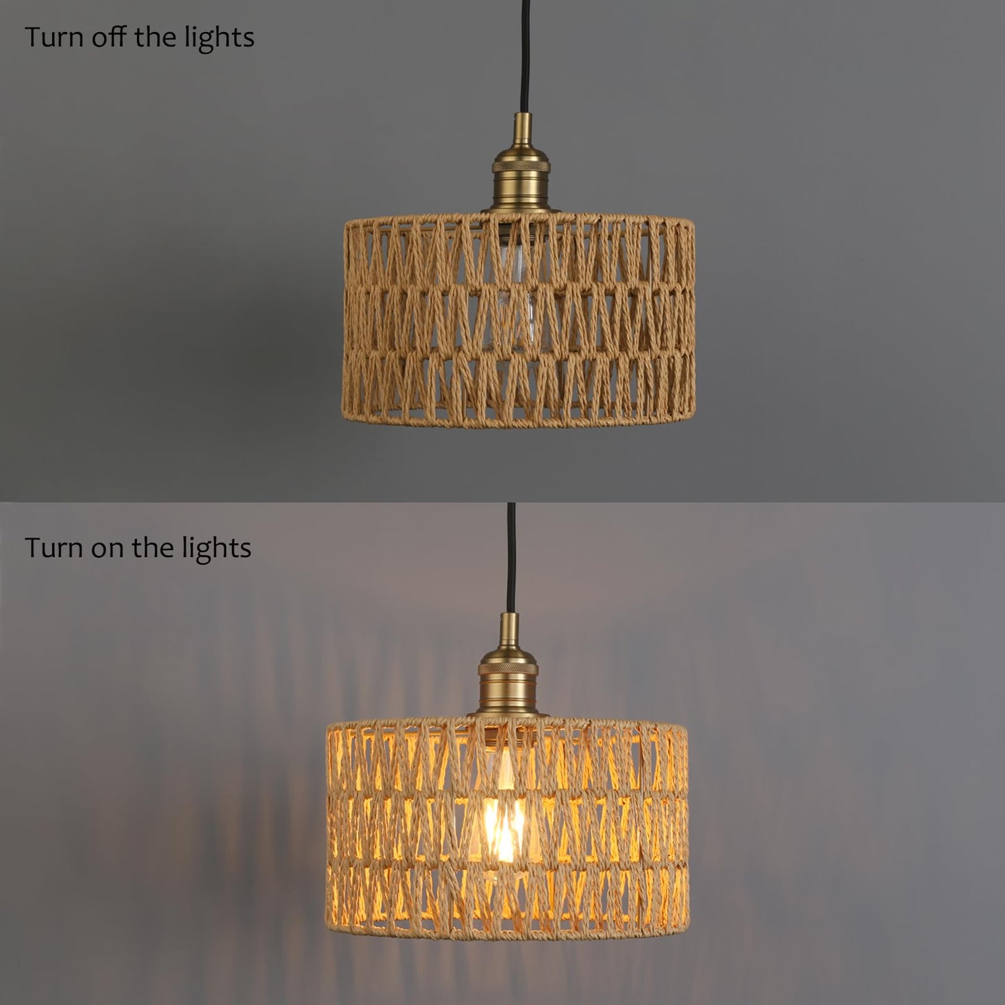 Modern Handwoven Rattan Pendant Light, Adjustable Hanging Light