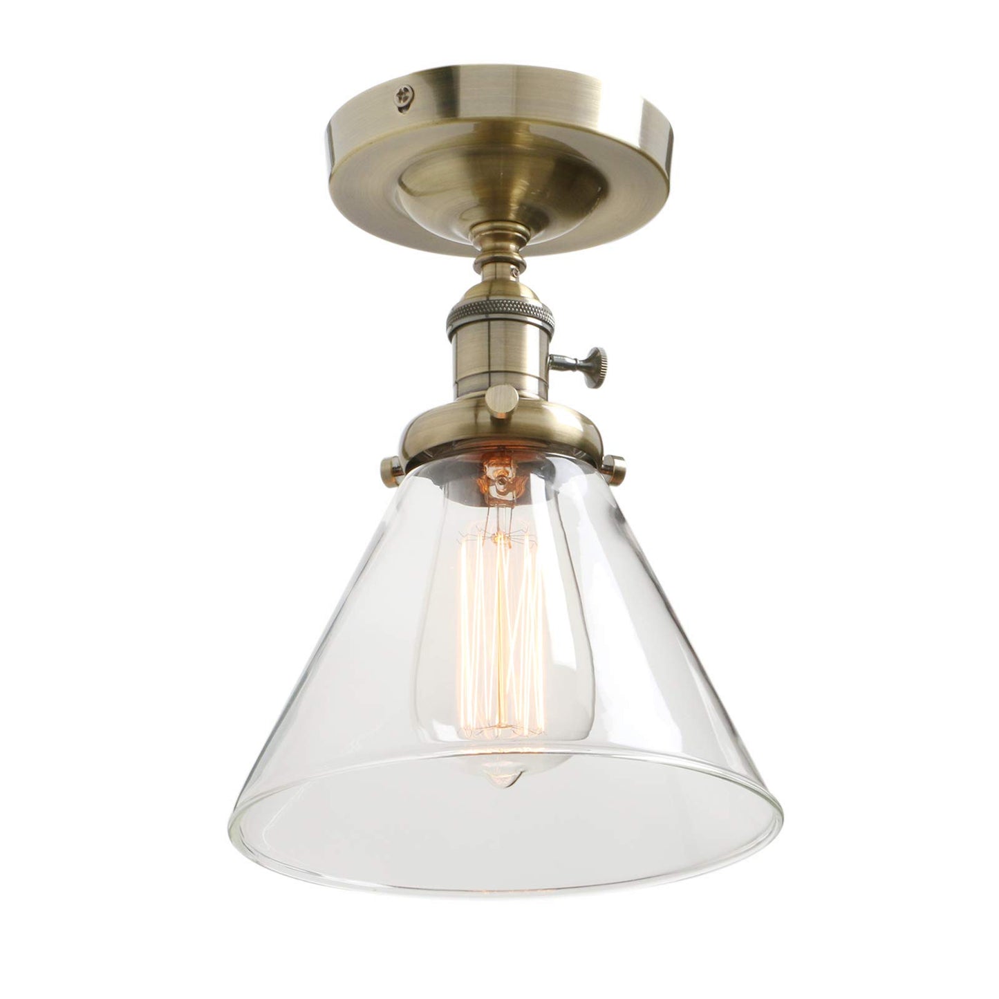 Industrial Ceiling Light Fixtures with Switch, Funnel Clear Glass Hallway Lighting