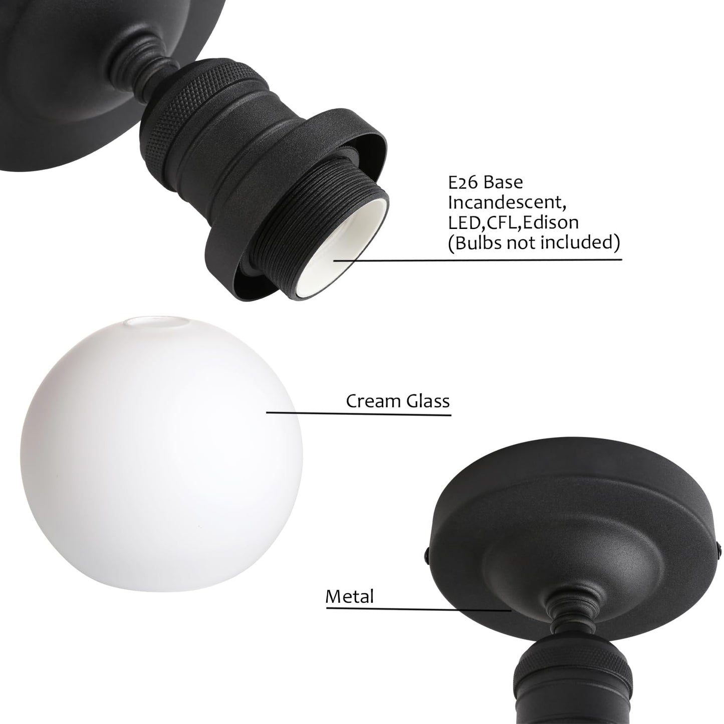 Flush Mounted Ceiling Lighting Lamp with 7.9" Milk White Round Globe, Modern Classic