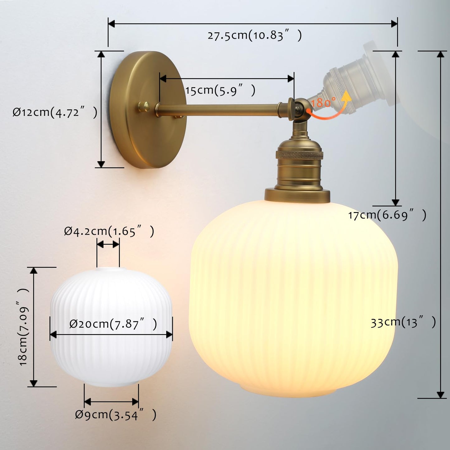 Modern Wall Sconce Lamp Milk White Round Glass, Hardwired Frosted Vintage Wall Vanity Light Fixture