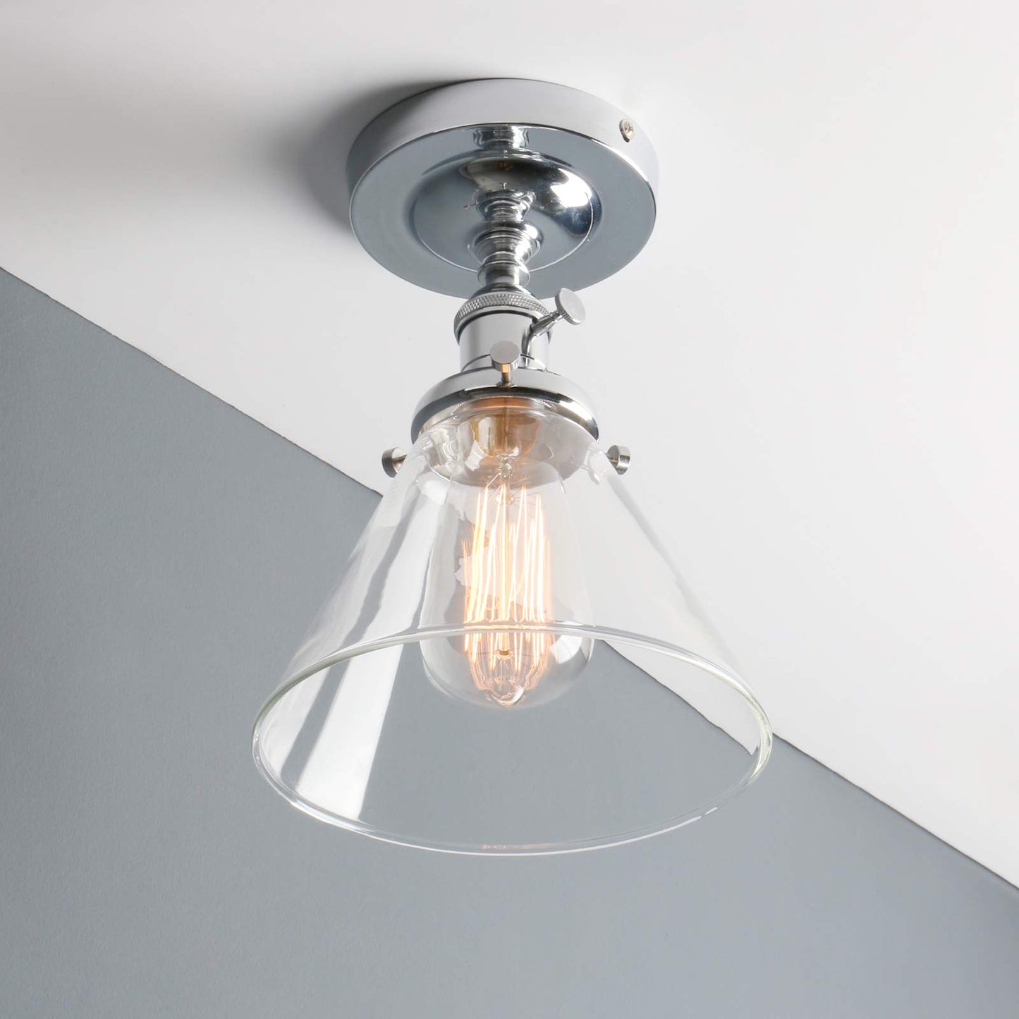 Industrial Ceiling Light Fixtures with Switch, Funnel Clear Glass Hallway Lighting