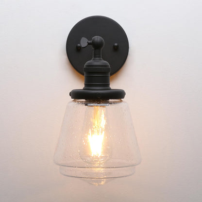 1-Light Vintage Wall Sconce Lamp with Seeded Glass Shade, Industrial Indoor Wall Light Fixture