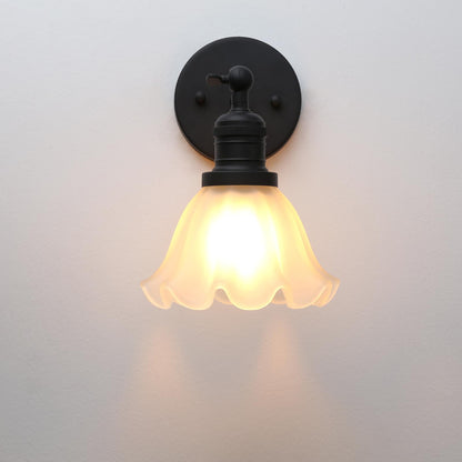 Single Matte Black Sconce Lighting Fixture with Lotus Leaf Shape Shade