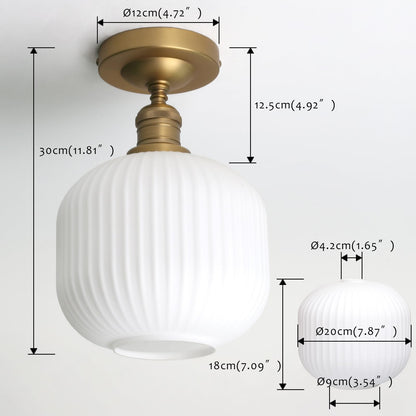 Milky White Ceiling Lighting 7.9-inch Striped Glass Lampshade