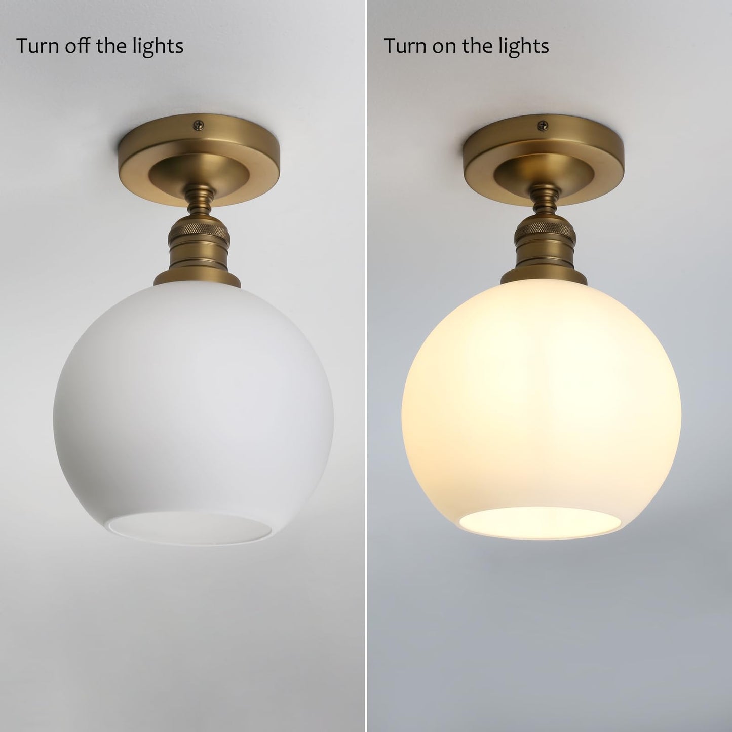 Flush Mounted Ceiling Lighting Lamp with 7.9" Milk White Round Globe, Modern Classic