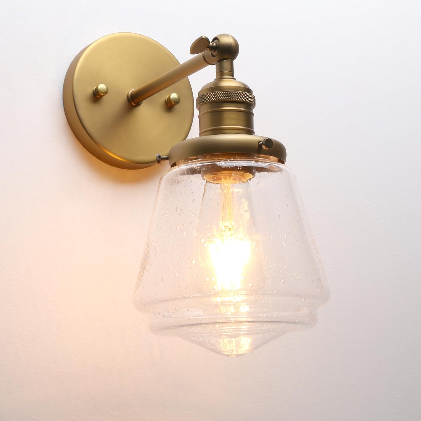 1-Light Vintage Wall Sconce Lamp with Seeded Glass Shade, Industrial Indoor Wall Light Fixture