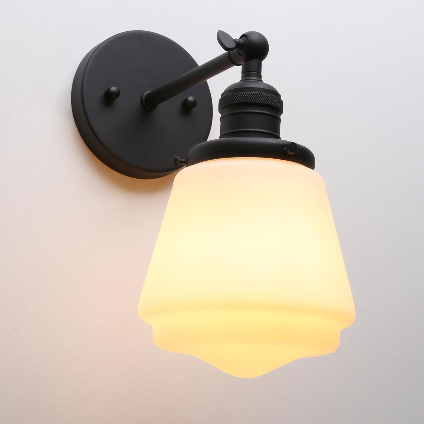 1-Light Vintage Wall Sconce Light Fixture with Milk White Glass Shade, Industrial Indoor Wall Lamp