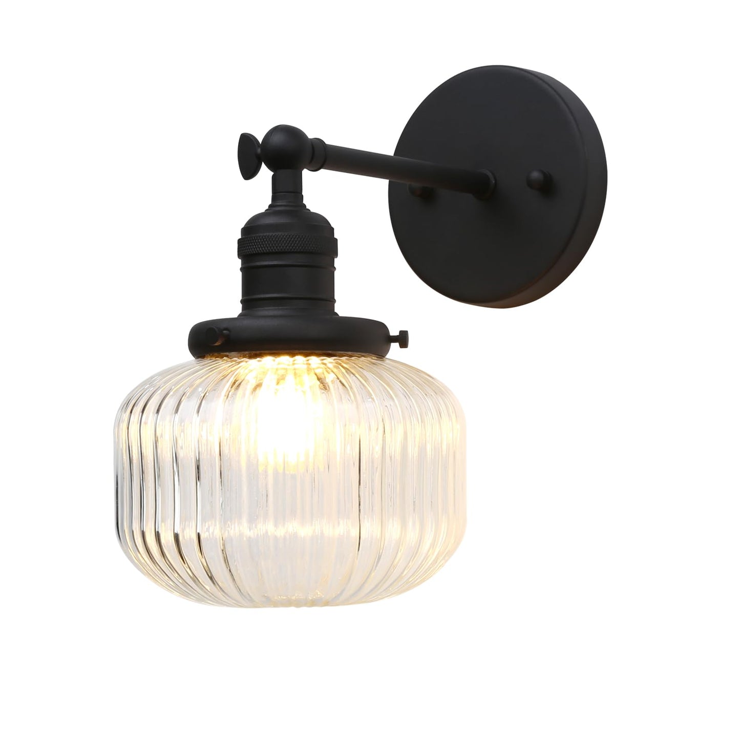 1-Light Industrial Vintage Wall Sconce with Clear Striped Glass Globe Shade