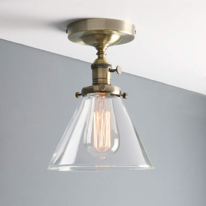 Industrial Ceiling Light Fixtures with Switch, Funnel Clear Glass Hallway Lighting