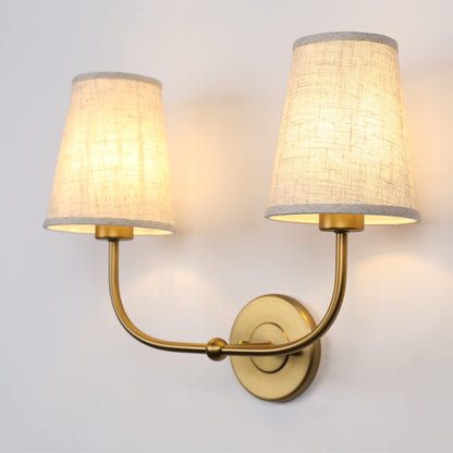 2-Lights Wall Sconces with Funnel Linen Fabric Shades, Double Light Wall Lamps