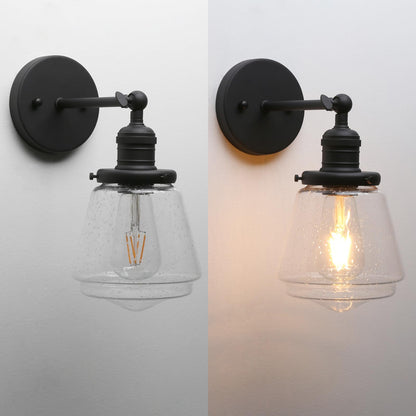 1-Light Vintage Wall Sconce Lamp with Seeded Glass Shade, Industrial Indoor Wall Light Fixture