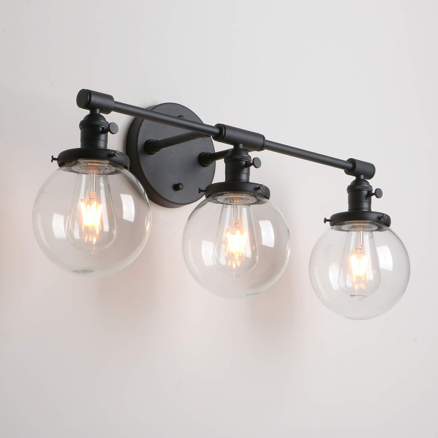 Vintage Industrial Antique Three-Light Wall Sconces with  Mini 5.9" Round Clear Glass Globe Shade