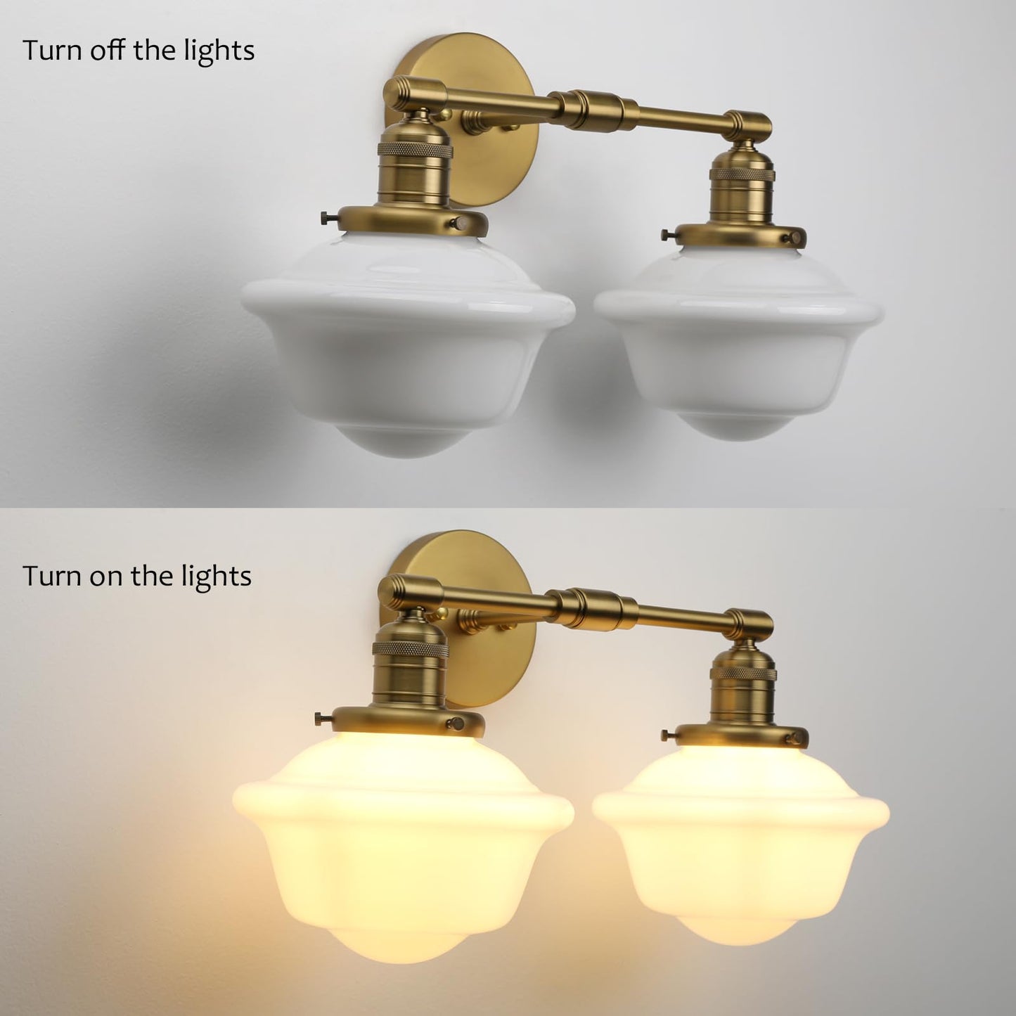 2-Lights Milk White Glass Wall Sconce Lights, Modern Classic Wall Vanity Lighting