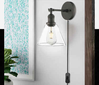 Industrial Wall Sconce Light with 7.1 Inches Cone Glass Lampshade Vanity Style