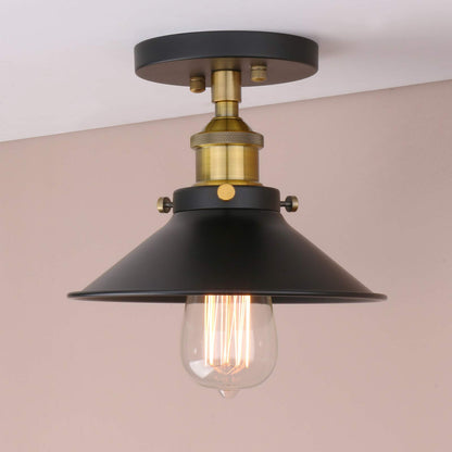 Vintage Ceiling Light, Farmhouse Ceiling Lamp, Matte Black Semi-Flush Mounted Lighting