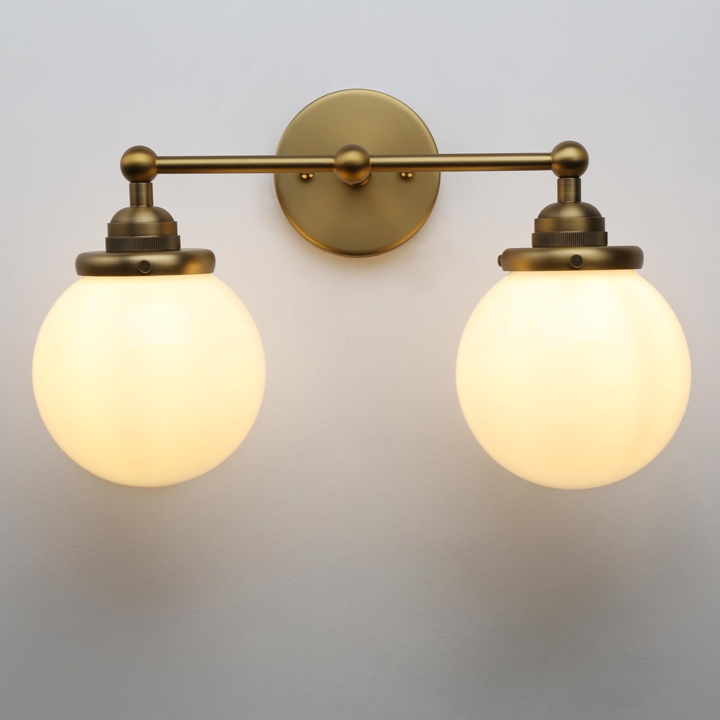 Retro Milk White Globe Glass Shade Wall Sconce,Brass Finish Vintage Industrial Hardwired