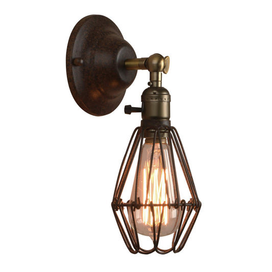 Vintage Retro Antique Opening and Closing Dark Rusty Brown Wire Cage Wall Light Single Sconce (Rusty Brown)