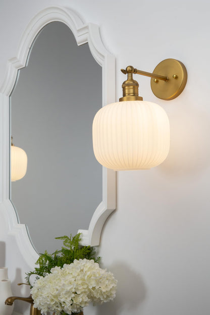 Modern Wall Sconce Lamp Milk White Round Glass, Hardwired Frosted Vintage Wall Vanity Light Fixture