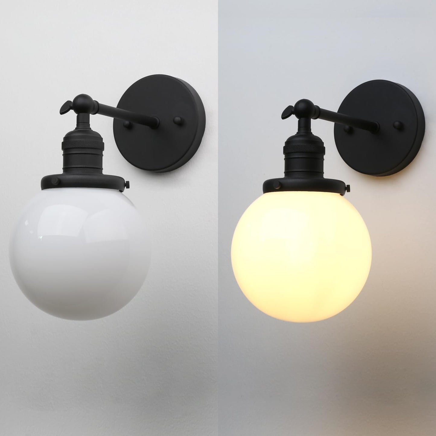 Industrial Vintage Wall Sconce Lighting with Milk White Glass Globe Shade