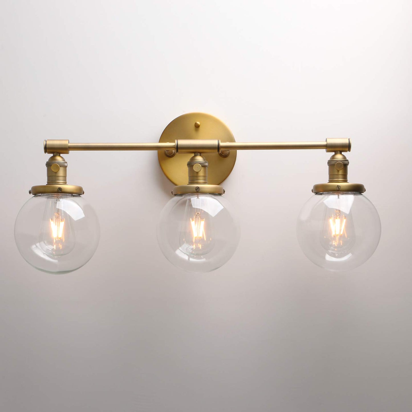 Vintage Industrial Antique Three-Light Wall Sconces with  Mini 5.9" Round Clear Glass Globe Shade