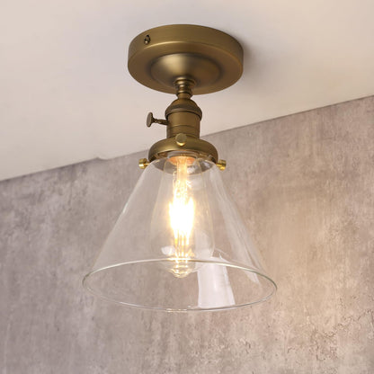 Industrial Ceiling Light Fixtures with Switch, Funnel Clear Glass Hallway Lighting