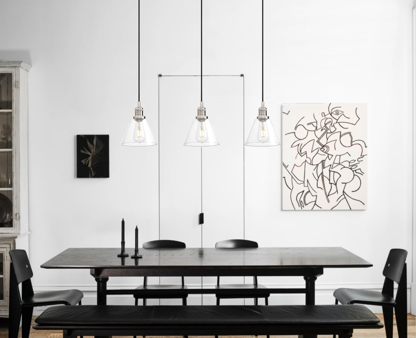 Modern Pendant Light Fixtures, Over Kitchen Island Sink Style with Clear Glass Shade