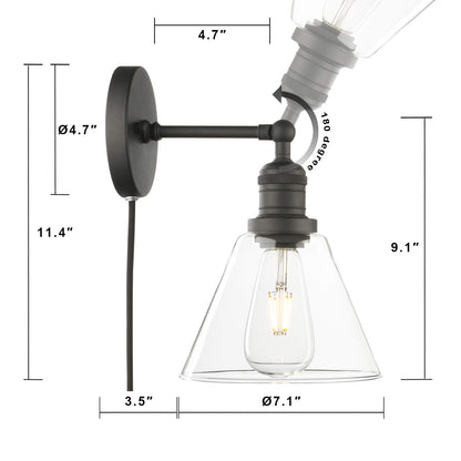 Industrial Wall Sconce Light with 7.1 Inches Cone Glass Lampshade Vanity Style