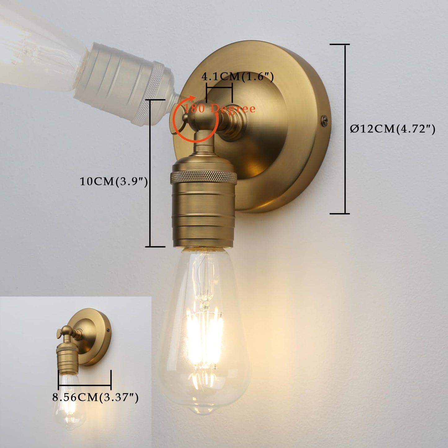 180 Degree Adjustable Single Sconce Light Simple Industrial Wall Sconce Lighting