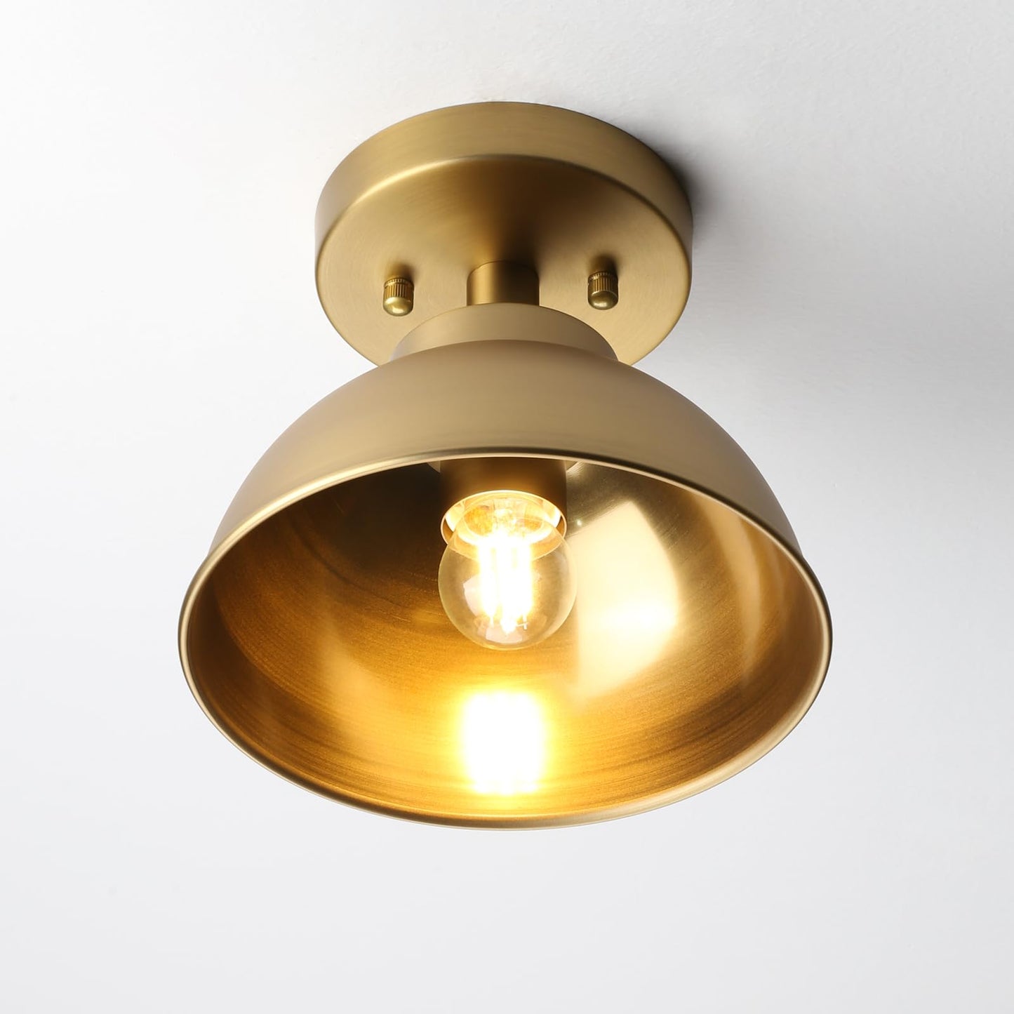 Metal Flush Mounted Ceiling Lighting, Vintage Brass Finish Ceiling Light Fixture