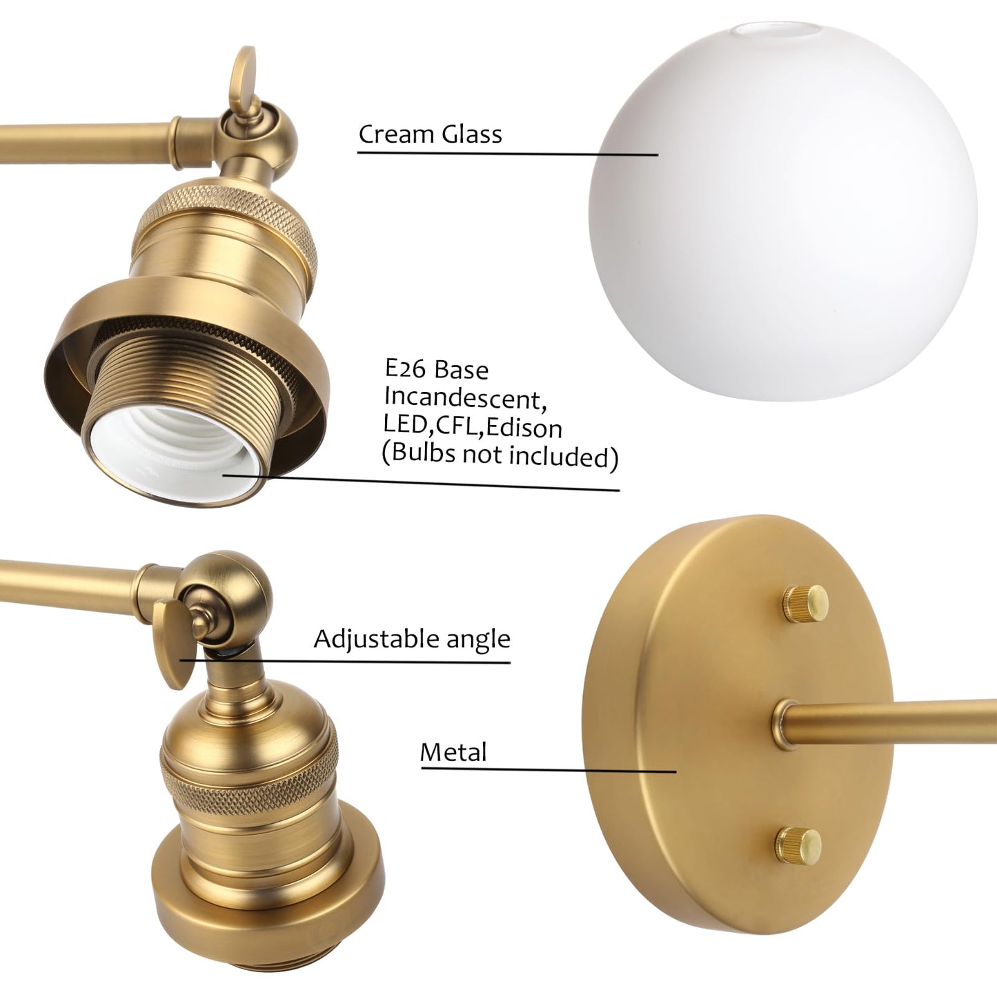 Modern Wall Sconce Lighting with 7.9" Milk White Round Globe, Frosted Glass Hardwired Vintage Vanity