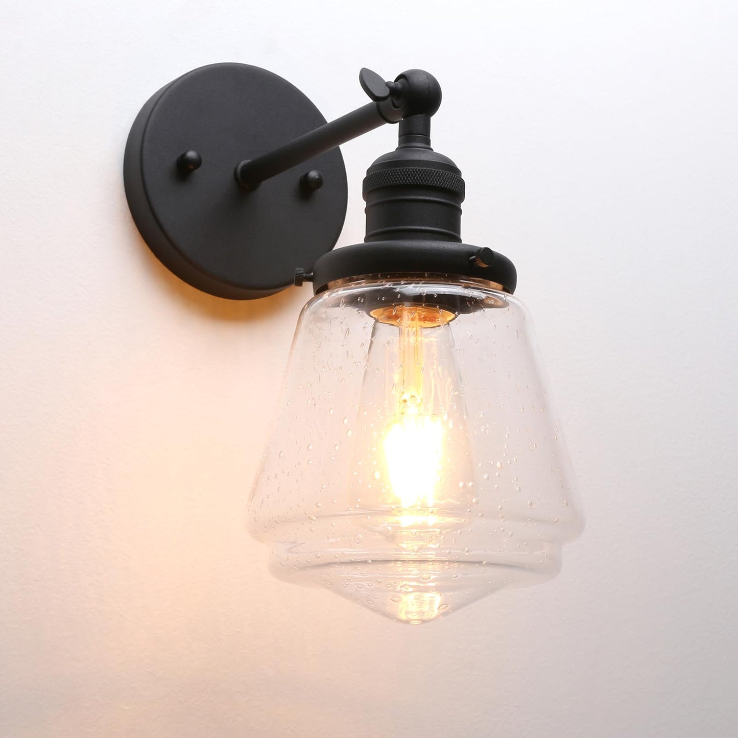 1-Light Vintage Wall Sconce Lamp with Seeded Glass Shade, Industrial Indoor Wall Light Fixture