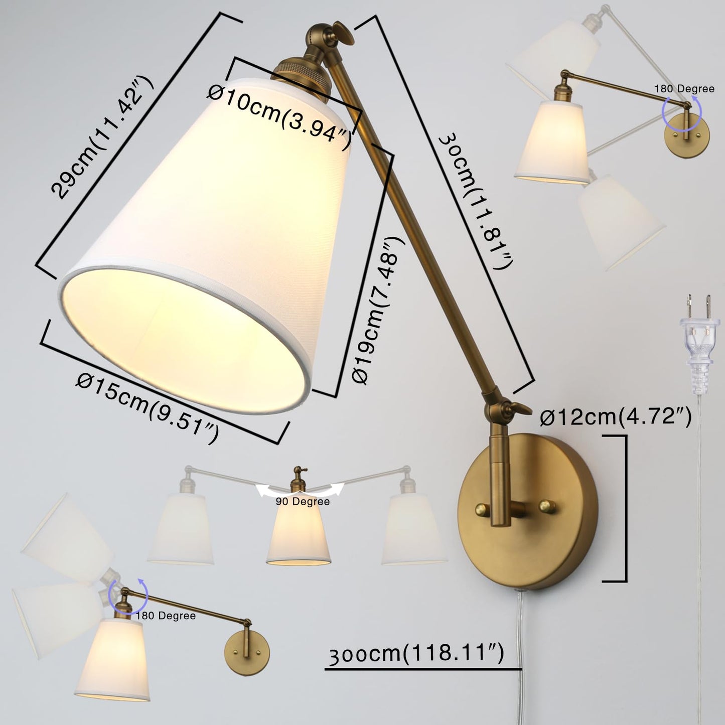 Retro Swing Arm Wall Sconce Plug in Wall Lamp Single Sconce