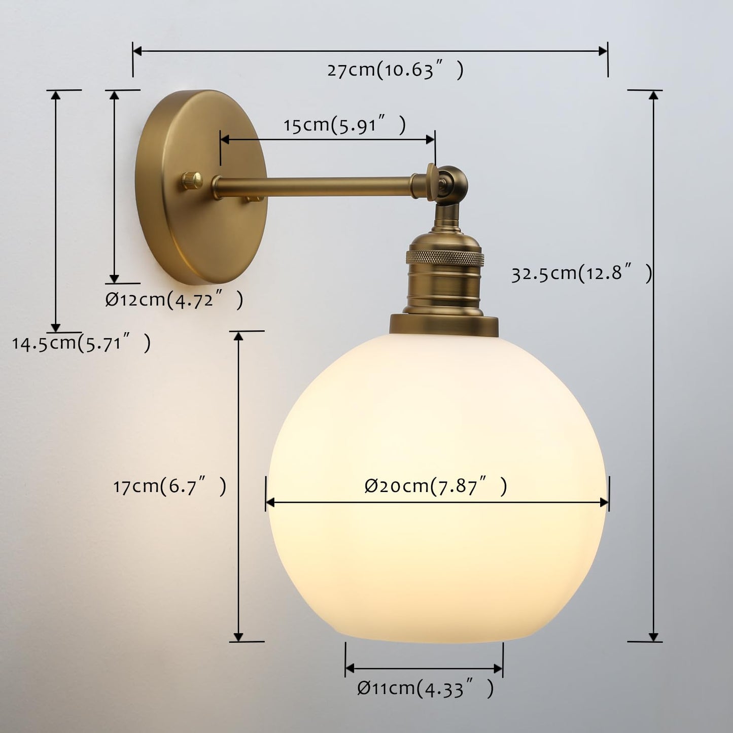 Modern Wall Sconce Lighting with 7.9" Milk White Round Globe, Frosted Glass Hardwired Vintage Vanity