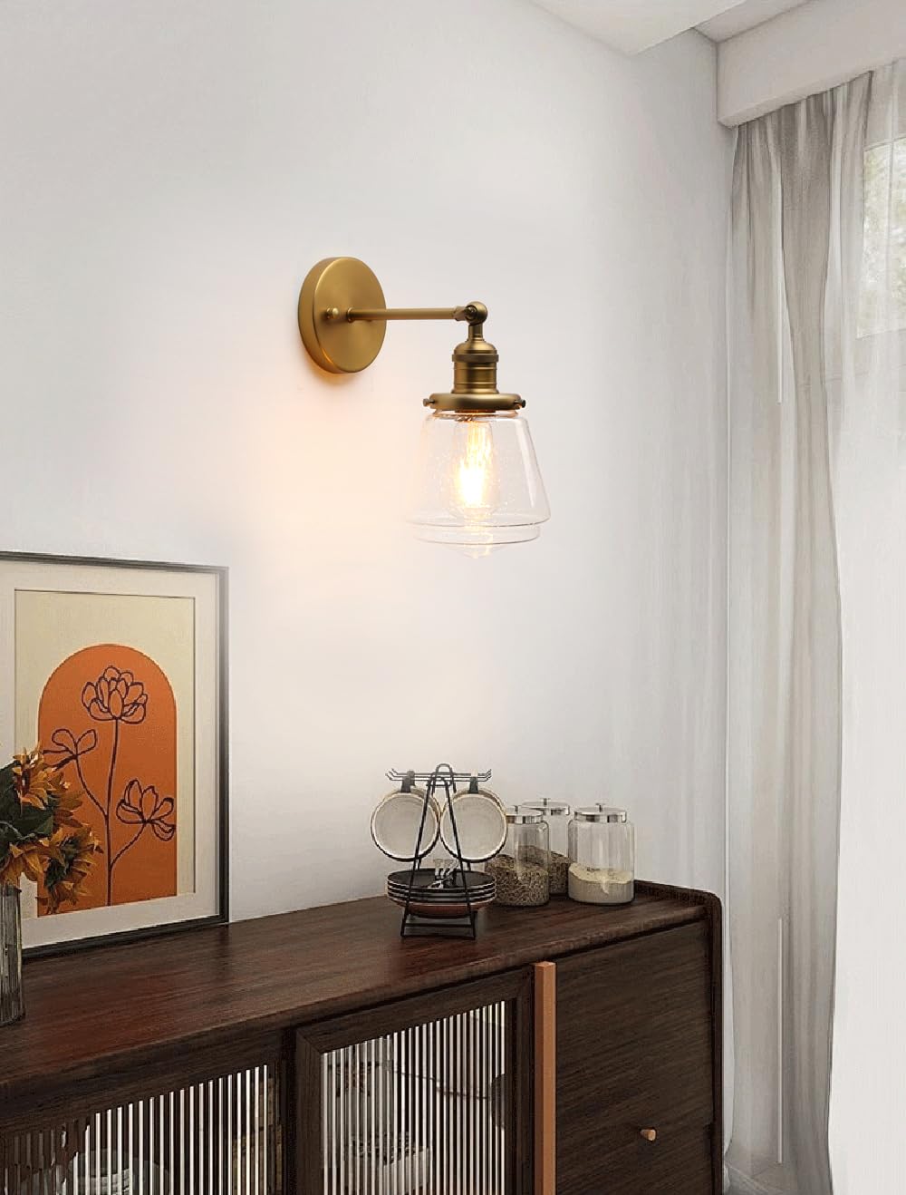 1-Light Vintage Wall Sconce Lamp with Seeded Glass Shade, Industrial Indoor Wall Light Fixture