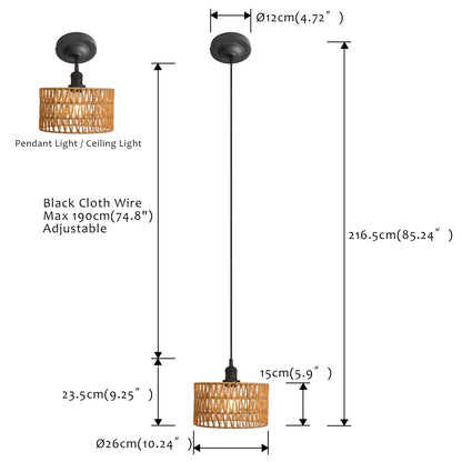 Modern Handwoven Rattan Pendant Light, Adjustable Hanging Light