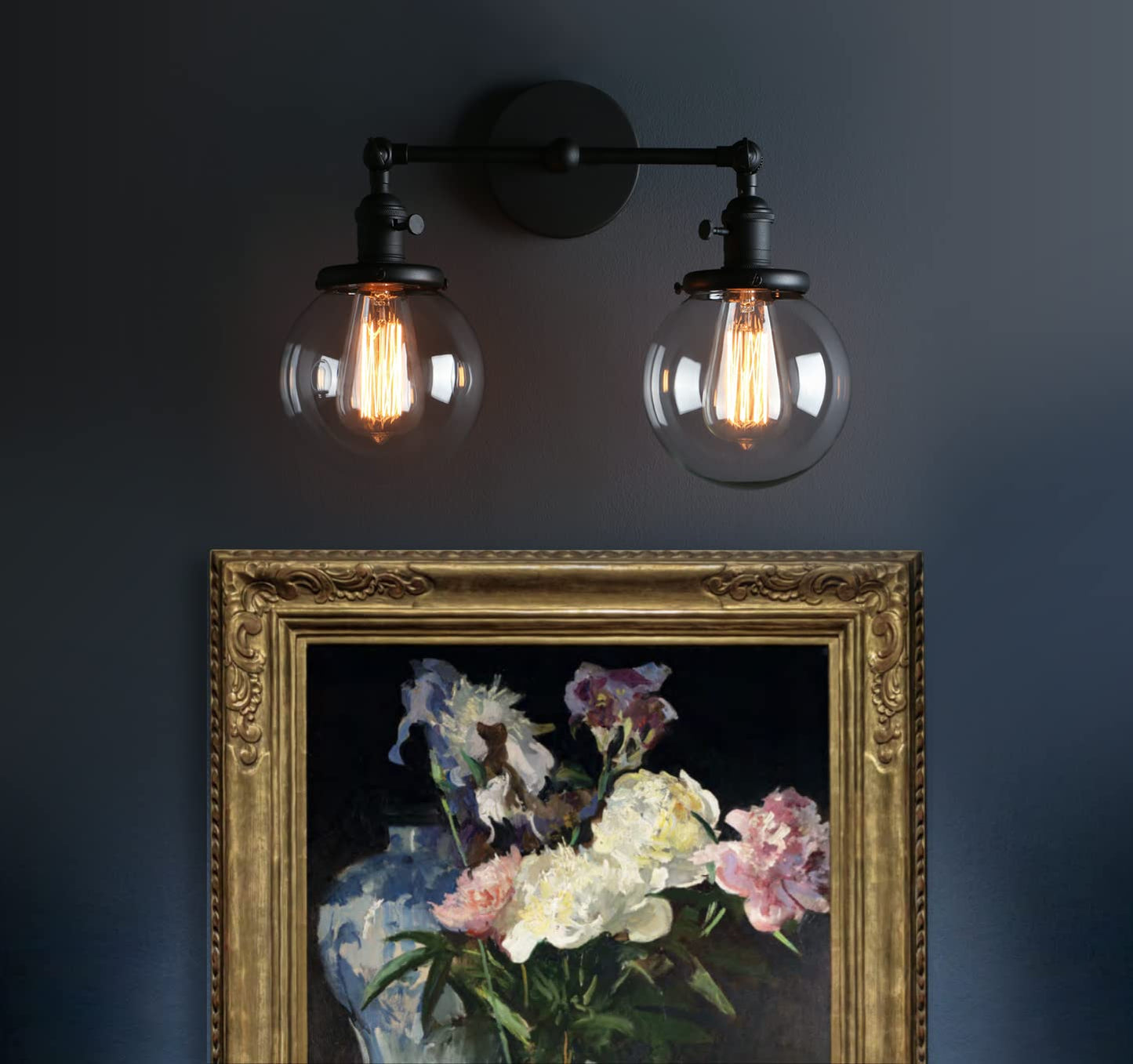 Vintage 2 Lights Wall Sconces, Globe Glass Bathroom Vanity Light Fixtures